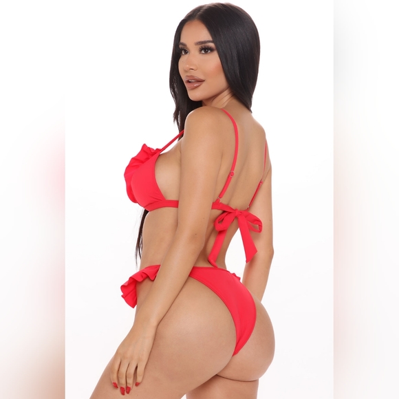 Red Ruffle Trim 2 Piece Bikini Set - Picture 6 of 6